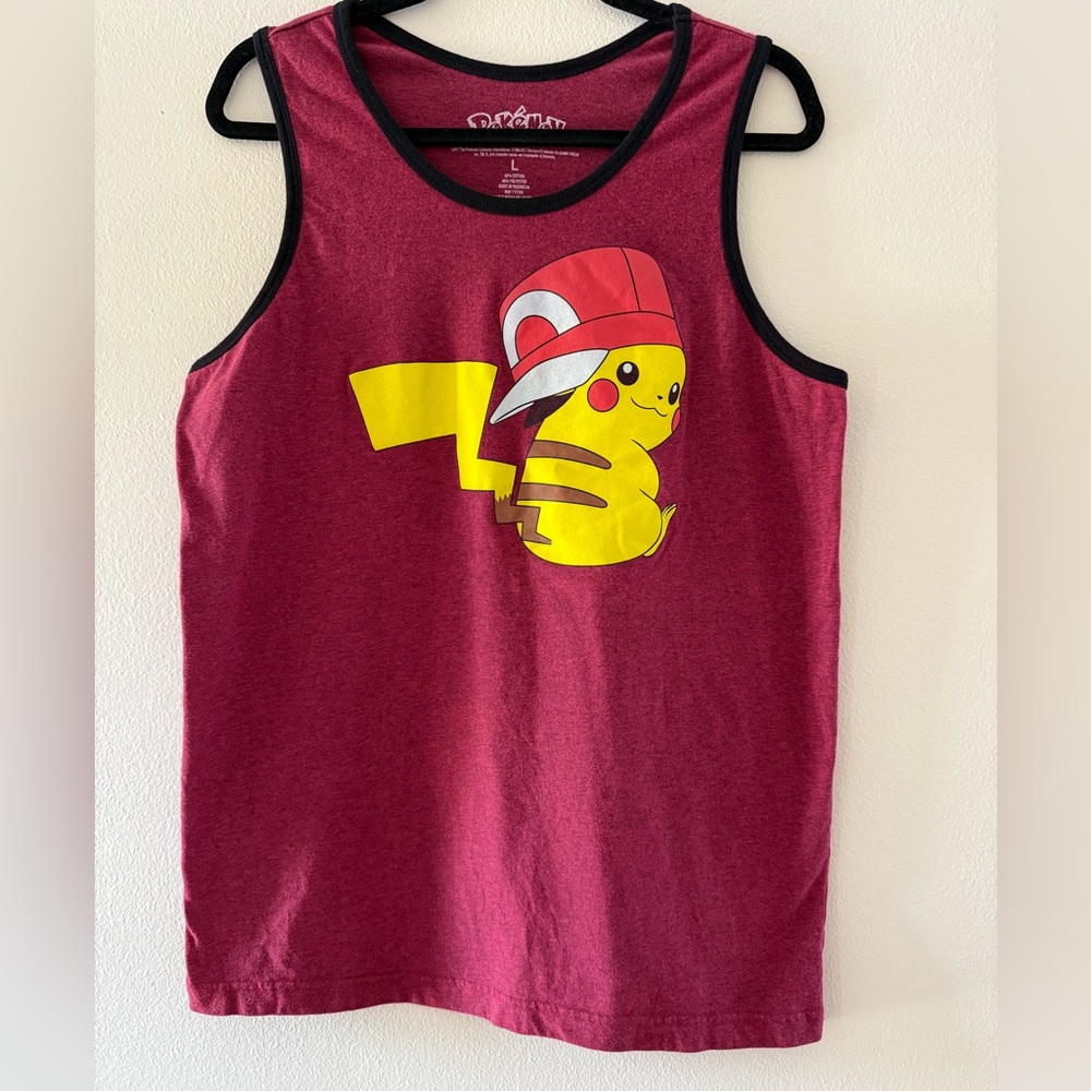 Pokemon Maroon Tank Top with Pikachu in Red Hat